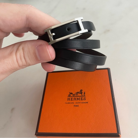 NIB Authentic Hermes Behapi Double Tour Bracelet Black and Silver - Picture 2 of 8